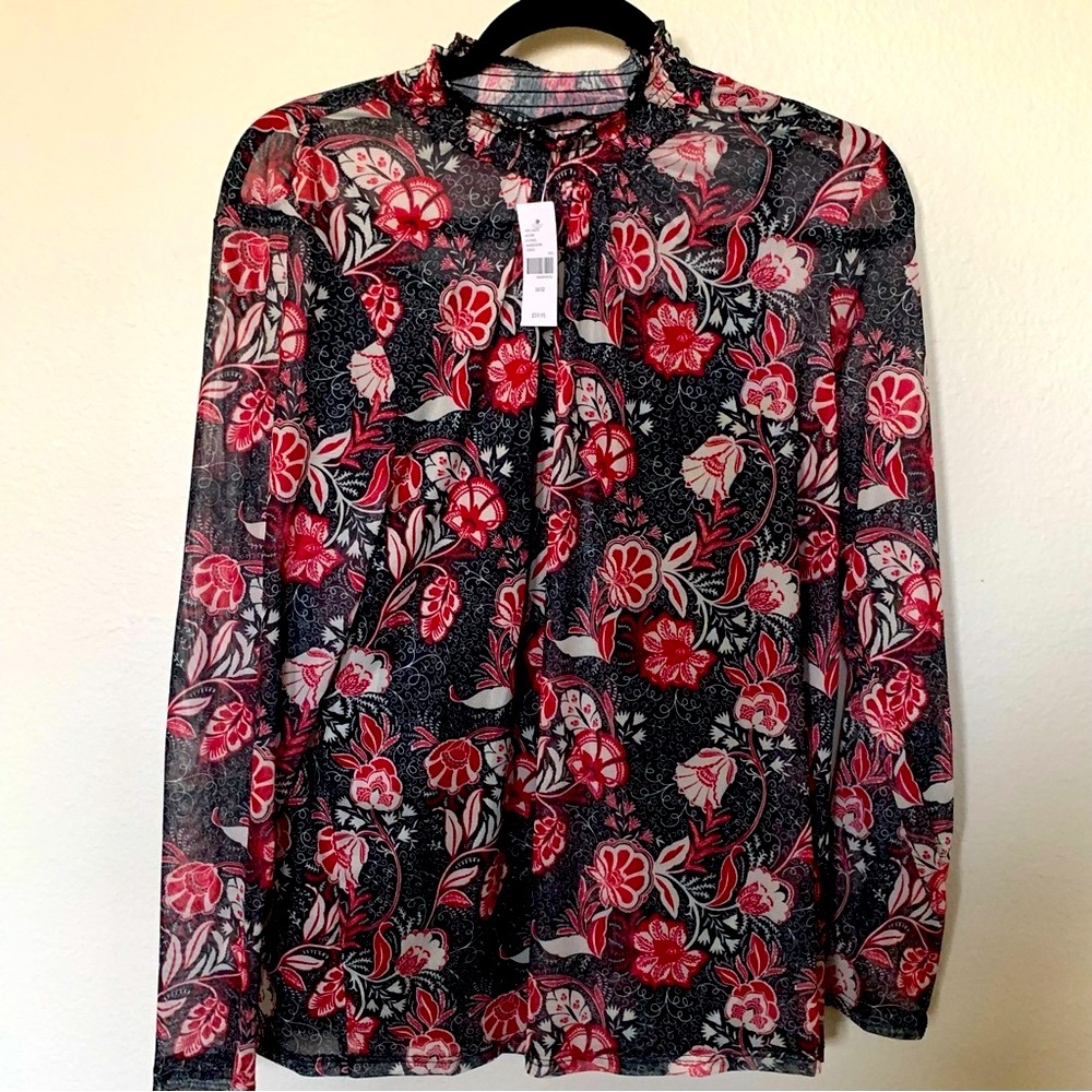 NWT!!! Lane Bryant Blouse Sheer Mock Neck Size 10 / 12 Red Black Floral